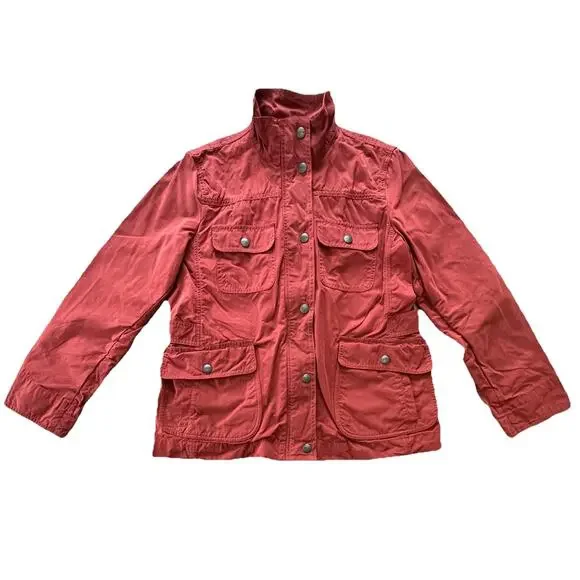 LL Bean Signature Waxed Utility Field Jacket Womens L Rust Red Orange Pockets - Picture 2 of 9